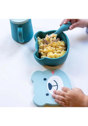 Tum Tum Silikon Vakumlu Kapaklı Kase ve Kaşık Seti - Boris Bear