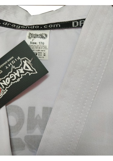 Dragondostore Dragon 10012 Fitilli Kumaş Beyaz Yaka Taekwondo Elbisesi Beyaz