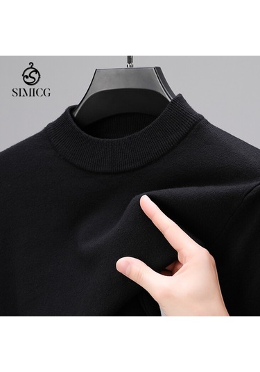 Kışın Yeni Yarım Balıkçı Yaka Sıcak Günlük Düz Renk Erkek Kazağı Siyah