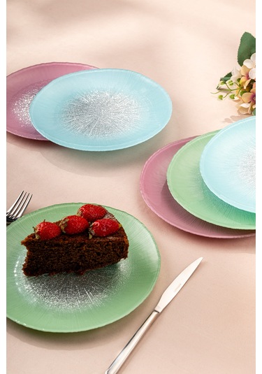 Emsan Pastel 6 Kişilik Cam Pasta Seti 21 Cm Renkli