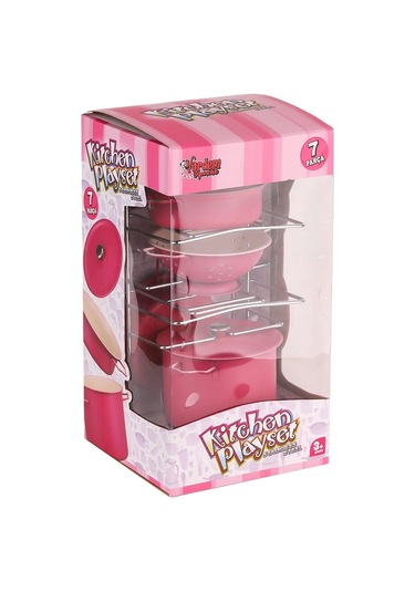 Atf-683g-6 Raflı Pembe Emaye Tencere Tava Seti 7 Parça -vardem