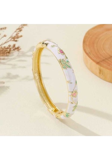 Fastbuy Altın Kaplama Çiçek Desenli Emaye Bileklik, Kadın Ve Kızlar İçin Şık Takı Hediyesi, İmitasyon Rodyumlu Çok Renkli