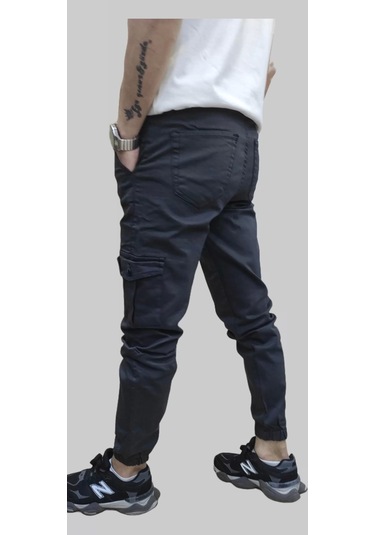 Erkek Jogger Beli Ve Paçası Lastikli Keten Antrasit Kargo Pantolon Antrasit