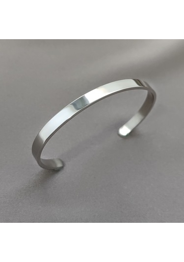 Chavin 6 Mm. Gri Kelepçe Dizayn Çelik Erkek Bileklik Et36by-6 Gri