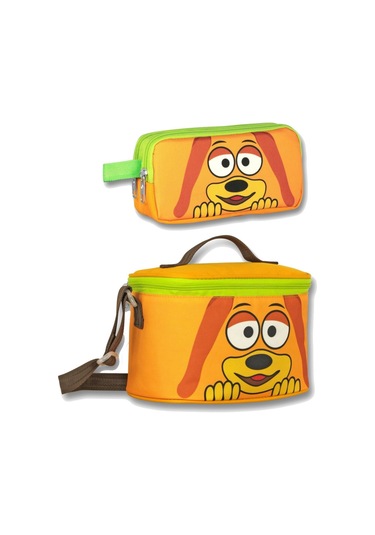 Cennec Sevimli Köpek Erkek Çocuk Isı Yalıtımlı Beslenme Çantası Ve Kalemlik Seti - Sarı