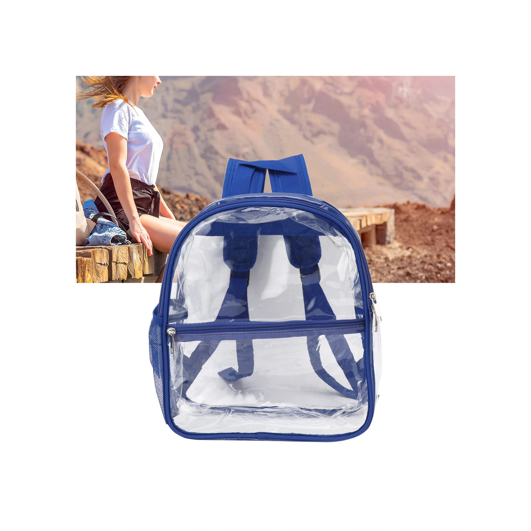 Vkemall Su Geçirmez Şeffaf Pvc Sırt Çantası - Öğrenci/gençler İçin Spor/outdoor Kullanıma Uygun, Güvenli Sızdırmaz, Geniş Hacimli, Ön Cep Tasarımı, Mavi