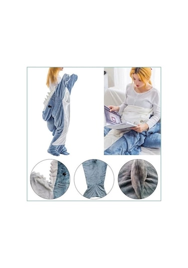 Trendooze Yeni Kış Karikatür Köpekbalığı Uyku Tulumu 190cm Gri Sp Gri