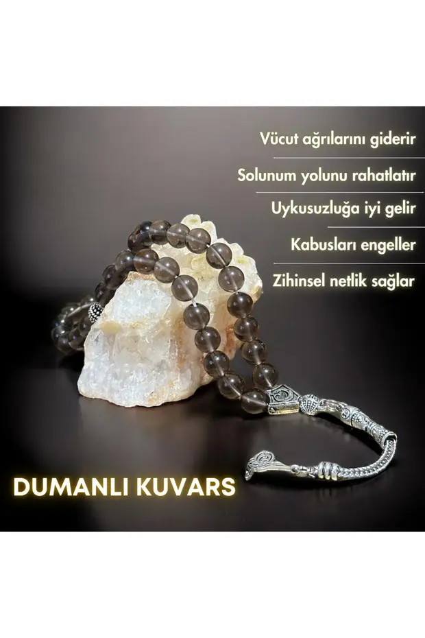 Dumanlı Kuvars Taşı Gerçek Doğal Taş Tesbih Gri