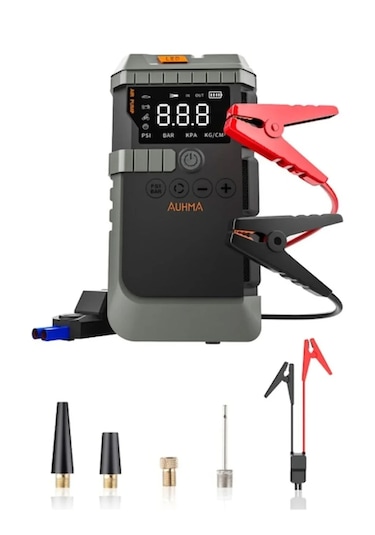 12.000mah Araç Akü Şarj Takviyeli Işıklı Hava Kompresörü Akü Takviye Cihazı 4'ü 1 Arada Powerbank