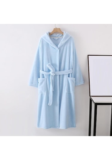 Flybuy Kadınlar İçin Kış Uyumlu Uzun Bornoz, Soğuk Geçirmez Ve Rahat Mavi