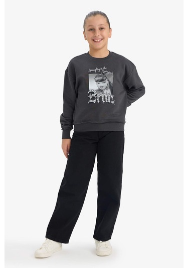 Defacto Kız Çocuk Bratz Oversize Geniş Kalıp Bisiklet Yaka Sweatshirt F2434a825auar210 Antrasit-ar210