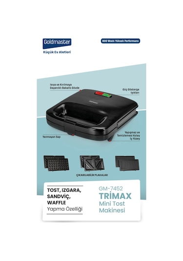 Goldmaster GM-7452 Trimax 800 W Mini Tost ve Waffle Makinesi