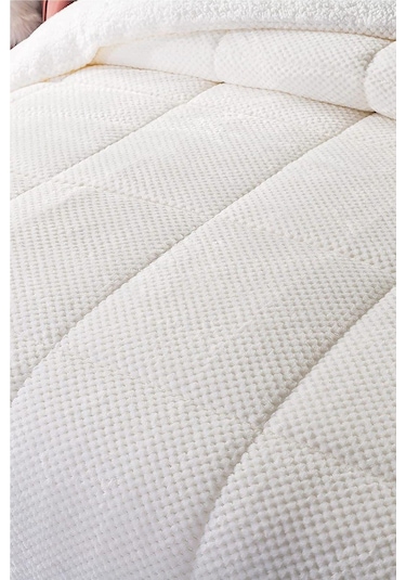 Ultra Yumuşak Çift Taraflı Wellsoft Peluş Yorgan Çift Kişilik Yıkanabilir 200x220 Cm Krem Krem