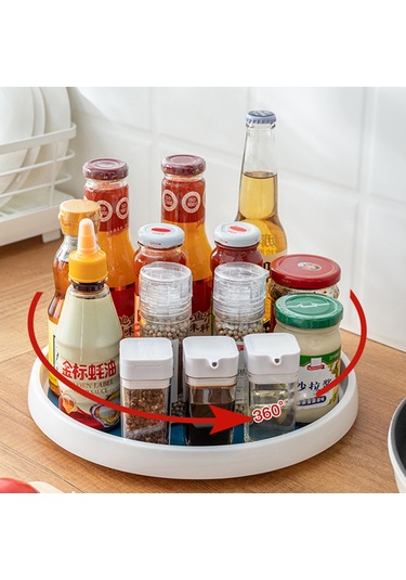 Xiyyadms 360 Derece Döner Baharatlık, Mutfak Organizasyonu İçin Pratik Ve Kompakt, 25 Cm Çap, Gri Beyaz