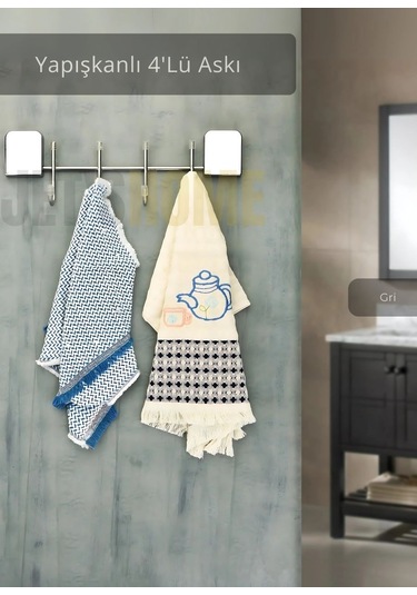 Jet's Home Yapışkanlı 4'lü Askılık Paslanmaz Metal Havluluk Krom Krom
