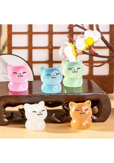 Kangvka 5'li Işıyan Kedi Figürü Seti, Glow-in-the-dark Dekoratif Heykel, Pembe Beyaz Turuncu Mavi Yeşil Renkler, Ev Bahçe Dekoru