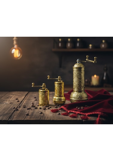 Ludıa Zamak Metal Altın Renk 3 Lü Set Karabiber,kahve,çörek Otu El Değirmeni Öğütücü Grinder Altın