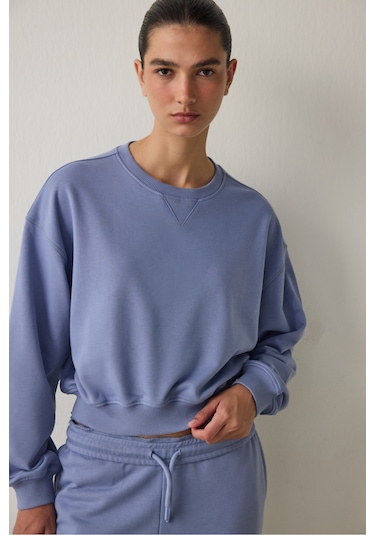 Penti İndigo Curvy Edge Bisiklet Yaka Oversize Crop Sweatshirt