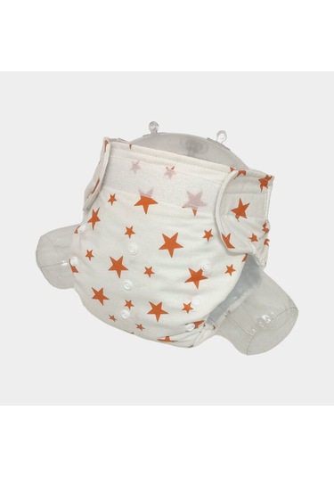 Baby Ybb Yıkanabilir Bebek Bezi Cepli Turuncu Yıldız Desenli 8kg-18kg Standart