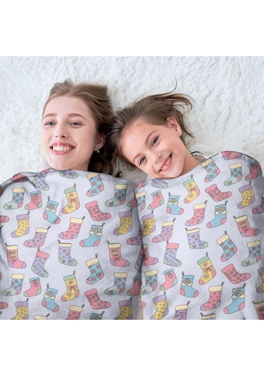 Noel Desenli 47 İnç Yuvarlak Flanel Battaniye, Yetişkin Ve Çocuk İçin, Yumuşak, Rahat Ve Hafif Noel Çorap Pastel Tonlu