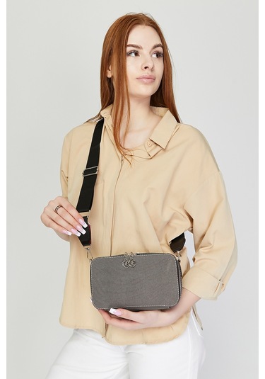 Morpelikan Koyu Gri Kabartma Kadın Omuz Çantası Gri