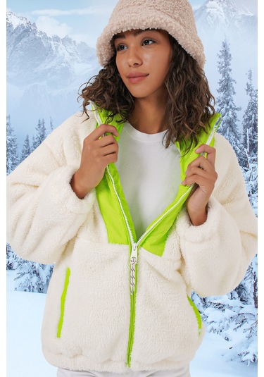 Bigdart 5194 Kadın Peluş Mont Ceket - Yeşil