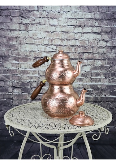 Gül Çiçek Eskitme Bakır Çaydanlık ve Osmanlı Ocağı Bakır