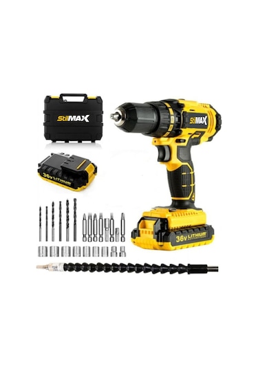 Sitilmax XR365 36 V 5 Ah Darbeli Çift Li-on Akülü Şarjlı Vidalama Matkap + 27 Parça Set