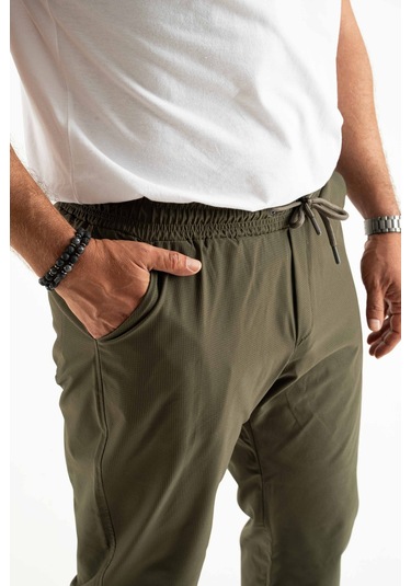 Longberg Erkek Beli Lastikli Bağcıklı Mevsimlik Jogger Spor Pantolon Haki