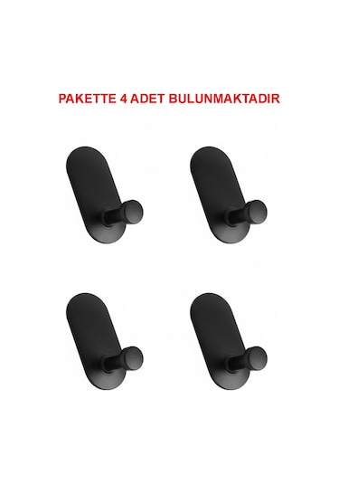 Askılık Yapışkanlı Mantar Oval Tekli Mat Siyah Pakette 4 Adet Siyah