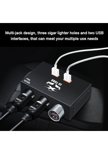 Teltree Araç Şarj Cihazı 12v/24v Evrensel, 2 Usb + 3 Sigara Çukuru, 360w Hızlı Şarj, Otomobil Ve Kamyon Uyumlu