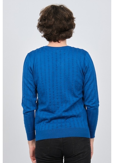 Desen Triko Erkek V Yaka Yün Kazak 0249626 Saks Saks Mavi Saks