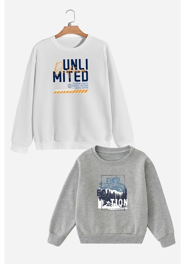 2'li Unlimited-exp Edition Baskılı Erkek Çocuk Beyaz-gri Sweatshirt Beyaz - Gri