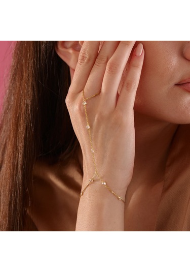 925 Ayar Gümüş Yuvarlak Zirkon Taşlı Zincir Atlamalı Şahmeran Altın