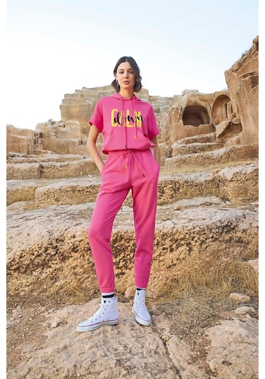 Monamise Kadın Kapüşonlu "calm Down" Eşofman Takımı 23089 Pembe