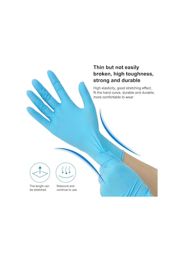 Sones 100 Adet Mavi Tek Kullanımlık Bütironitril Eldiven Ev İşi Malzemeleri, Beden: M, Avuç Genişliği: 8-9 Cm İçin Uygundur