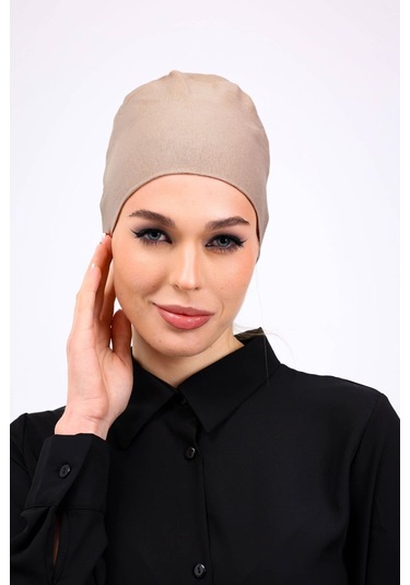 Kaymayan Silikonlu Dikişsiz Bone - Kaymaz Kadın Tesettür Bağlamalı İç Bone-vizon Vizon