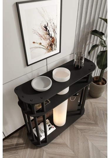 Ravilo Cruise Dresuar Dekoratif Raflı Lambader Siyah Siyah