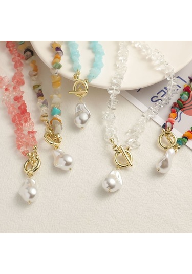 Boho Renkli Kırık Doğal Taş Kolye, Model: N2105-20 Mavi-yeşil Taşlar Çok Renkli