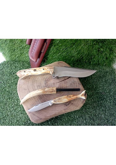 Tctknives El Yapımı Av Kamp Kılıflı Bıçak Kahverengi - Krem
