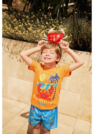 DeFacto Erkek Bebek 2'li Takım Yengeç Baskılı Kısa Kollu Tişört Esnek Belli Deniz Şortu E3521A525SMOG313 Turuncu DeFacto Erkek Bebek 2'li Takım Yengeç Baskılı Kısa Kollu Tişört Esnek Belli Deniz Şortu E3521A525SMOG313 Turuncu