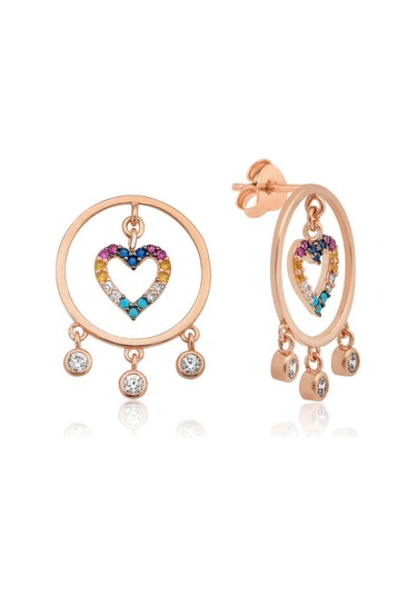 Gümüş Kalpli Halka Bayan Küpe Gold - Rose Gold