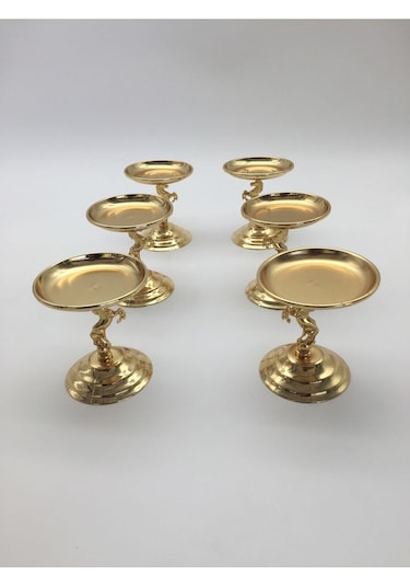 6'lı Gold Atlı Lokumluk, Çay Ve Kahve Yanı Sunumluk, Şekerlik