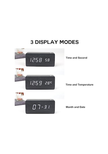 Gajeena Ahşap Dijital Alarm Saat, Led Büyük Ekran, 8 Seviye Parlaklık, Ses Kontrolü, Zaman-tarih-sıcaklık Gösterimi, Otomatik/manuel Aydınlatma Bambu