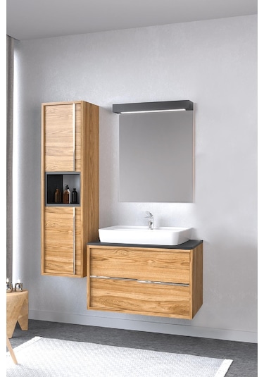 Denko Matia 80 Cm Banyo Dolabı Takımı Aynalı Üst Modülü Çok Renkli