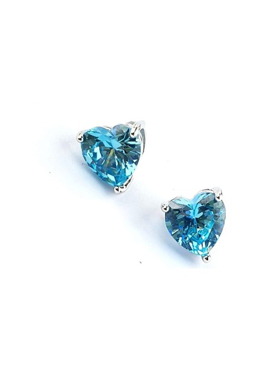 Sky Diamond Blue Aquamarin 925 Ayar Gümüş Kalp Küpe Gümüş