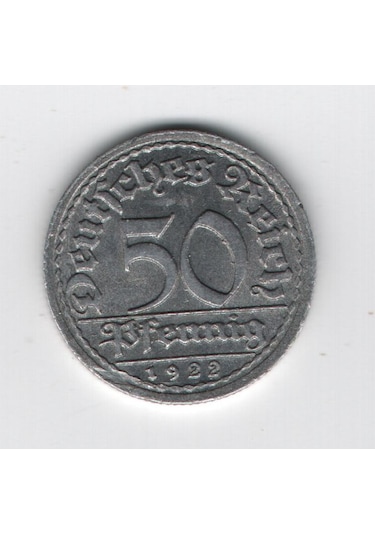 Almanya Weimar Cumhuriyeti 50 Pfennig 1922-f Mp2095