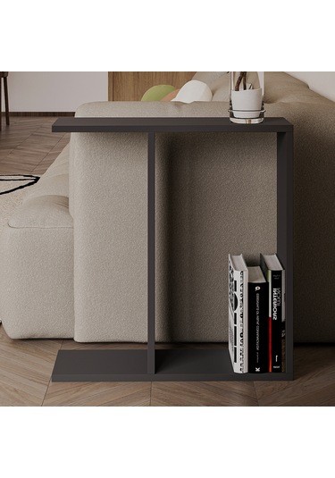 Lotus Modern Yan Sehpa Kitaplıklı Ve Dekoratif Tasarım Antrasit