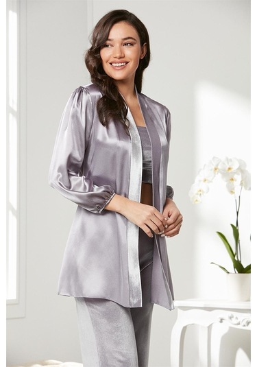 Pierre Cardin 2050 Kadın Kadife Saten Sabahlıklı Pijama Takım-royal Royal