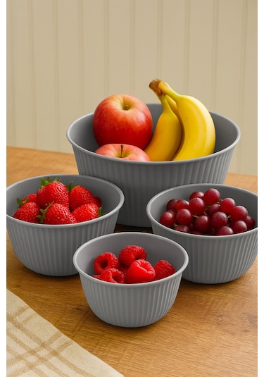 4'lü Mega Boy Plastik Karıştırma Ve Saklama Kase Seti 1l, 2l, 3l, 5l Gri Gri